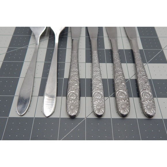 Stanley Roberts Rose Royale Stainless Steel Knives Forks Taiwan Lot of 6 - Picture 5 of 9